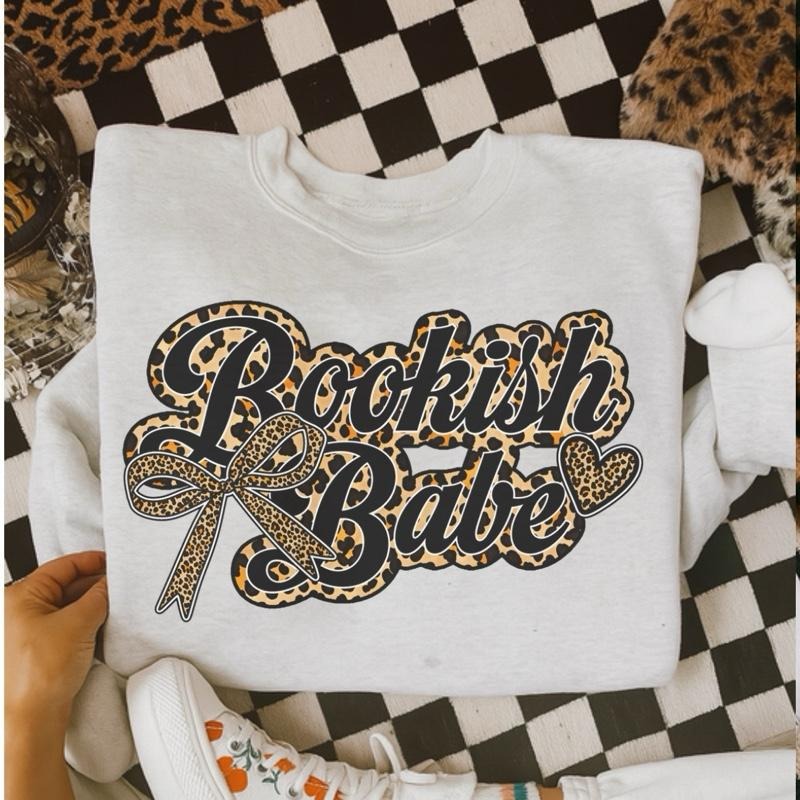 Bookish Babe Leopard Print Sweatshirt - Ash Grey - Booktok Clean T-Shirts, Hoodie | RetroVerseTees.com