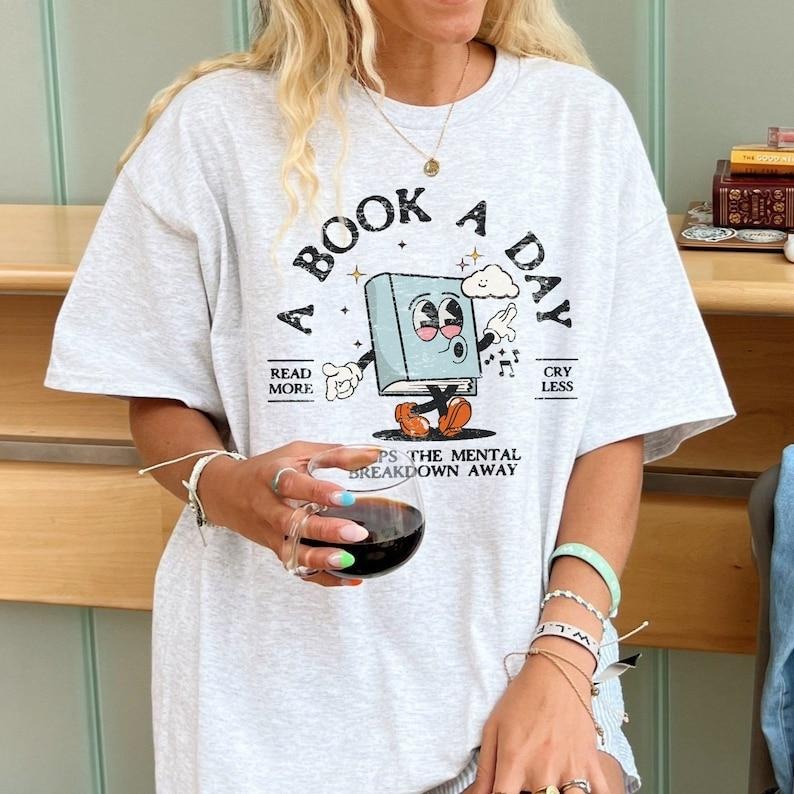 Bookish Mental Health Shirt | Book A Day Retro Shirt Read More Book Lover Bookworm BookTok Romance Reader Book Addict...