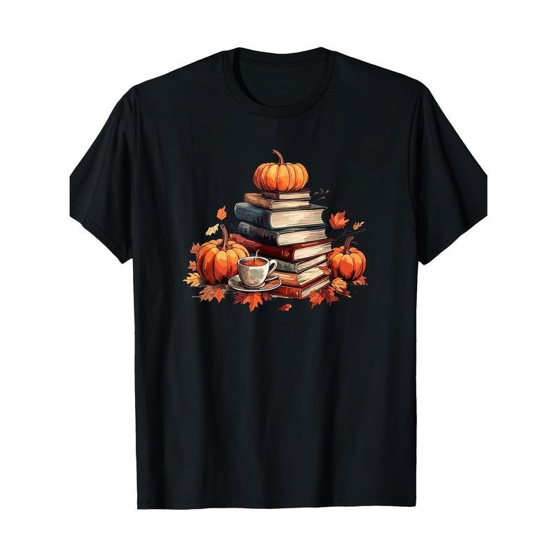 Books Coffee Autumn Leaves and Pumpkin Vintage Library T-shirt Made in USA Hoodie, Sweatshirt | RetroVerseTees.com
