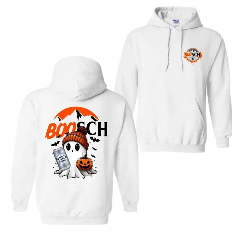 Boosh Light Cute Boo Ghost Halloween 2 Sided Hoodie, Busch Light Halloween Hoodie For Men And Women, Halloween Cute Ghost...
