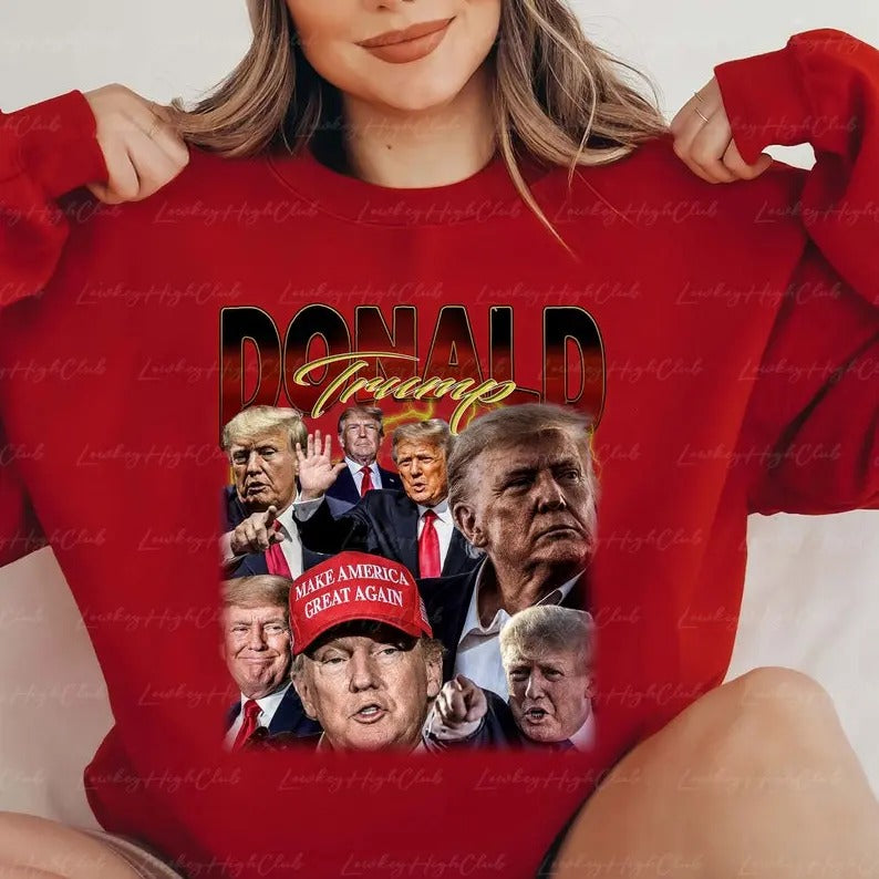 Bootleg 90s Trump Homage Sweatshirt, Graphic Trump President Sweatshirt T-Shirts, Hoodie | RetroVerseTees.com
