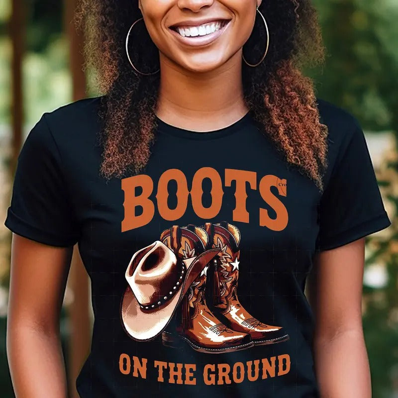 Boots On The Ground T-shirt, Cowboy Western Cowgirl At Shirt, County Line Dance Tees, Girl Grab Your Fans T-shirt, Black...