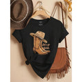 Boots Print Crew Neck T-Shirt, Casual Short Sleeve Top For Spring & Summer, Women'WB shield Clothing Hoodie, Sweatshirt