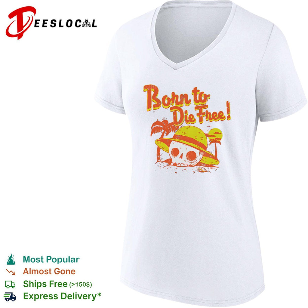Born to Die Free skull beach straw hat palm trees shirt