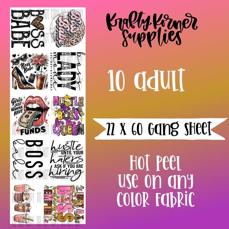 Boss Babe DTF Transfer Gang Sheet, 22 x 60 T-Shirts, Hoodie, Sweatshirt | RetroVerseTees.com