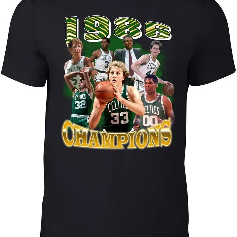 Boston 1986 Champions Larry Bird Bill Walton Bootleg Style T-Shirt Hoodie, Sweatshirt | RetroVerseTees.com