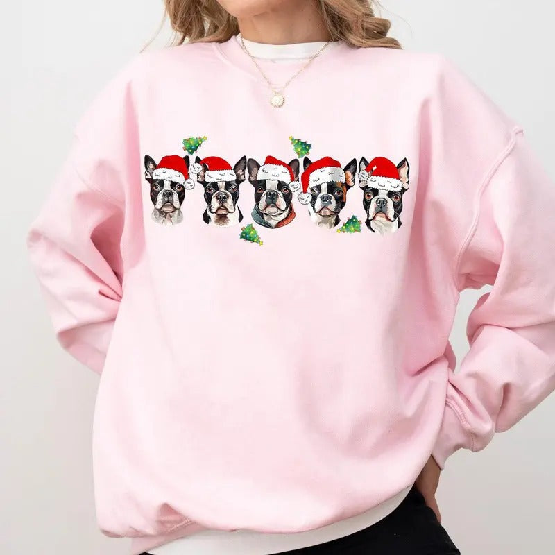 Boston Terrier Christmas Sweatshirt, Santa Boston Terrier Shirt, Boston Terrier Xmas Shirt, Christmas Tree Shirt,...