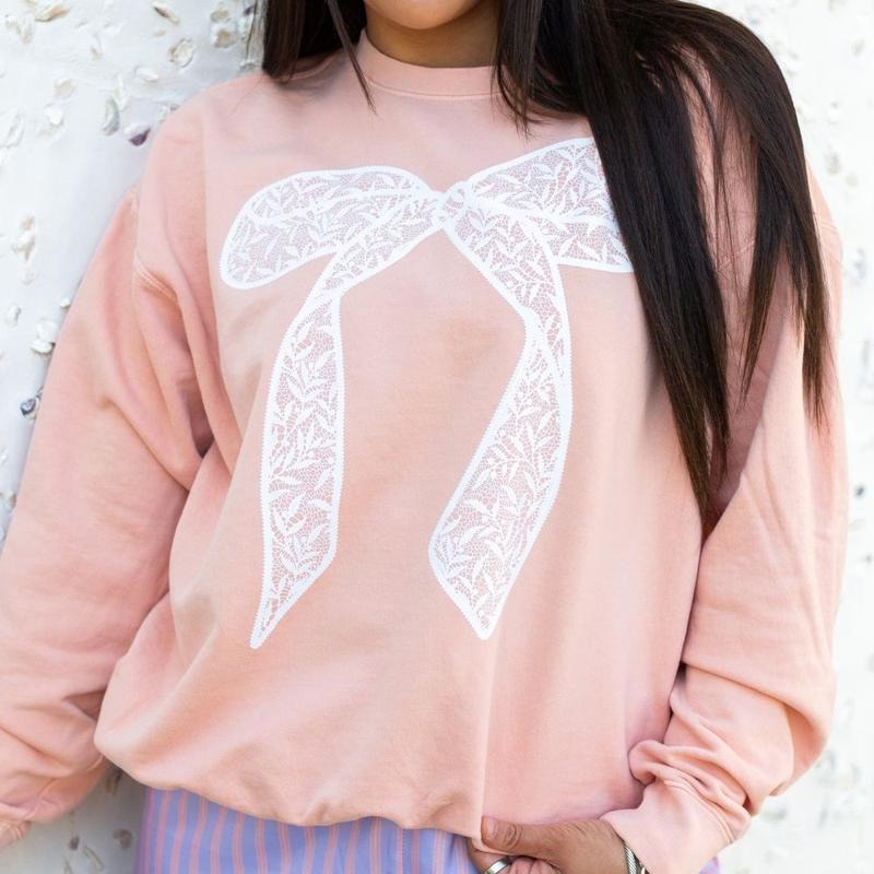Bow 'Lace It Up' Lightweight Sweatshirt T-Shirts, Hoodie | RetroVerseTees.com