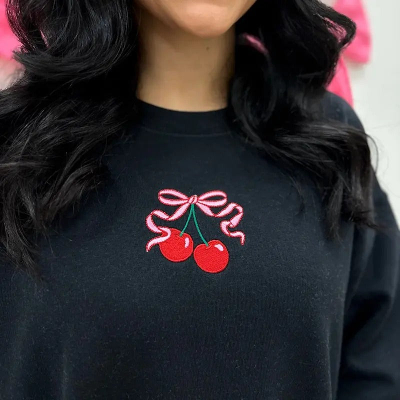 'Bow Cherries' Crewneck Sweatshirt T-Shirts, Hoodie | RetroVerseTees.com