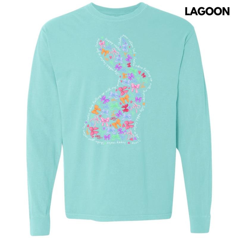 Bow Filled Bunny Long Sleeve Comfort Colors T-Shirt 'NLB' Hoodie, Sweatshirt | RetroVerseTees.com