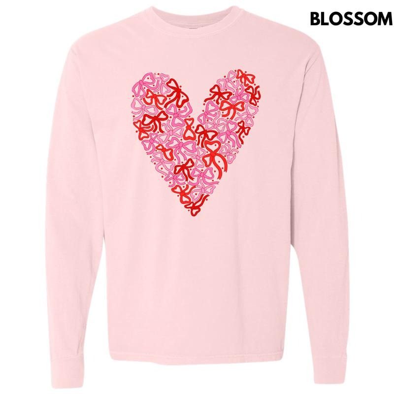 Bow Filled Heart Long Sleeve Comfort Colors T-Shirt 'NLB Hoodie, Sweatshirt | RetroVerseTees.com