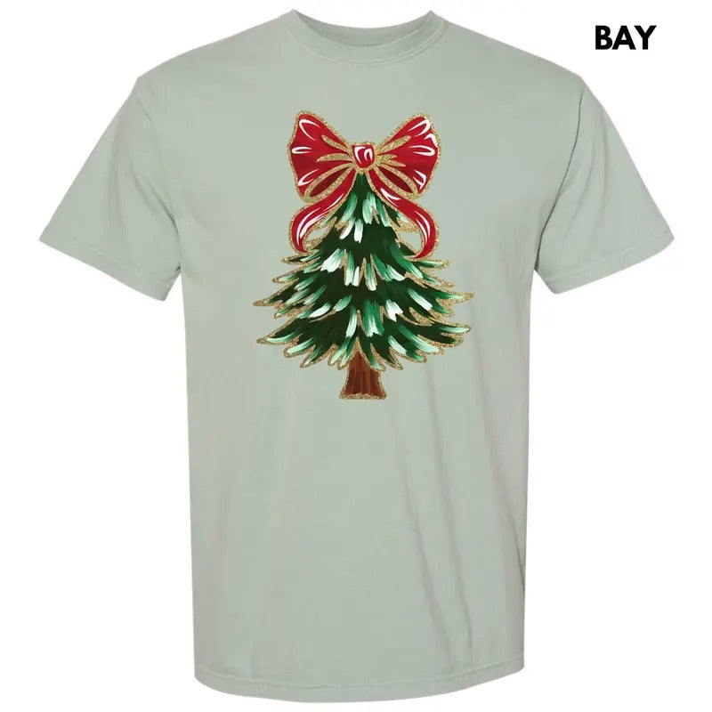 Bow Topped Christmas Tree Comfort Colors T-Shirt 'NLB' Hoodie, Sweatshirt | RetroVerseTees.com