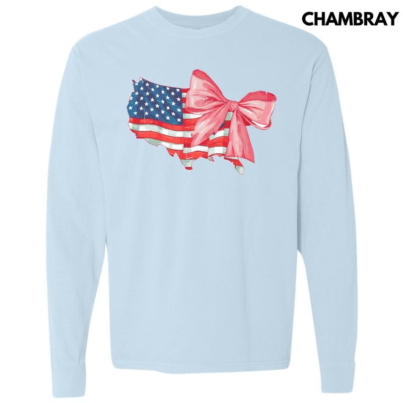 Bow USA Flag Long Sleeve Comfort Colors T-Shirt 'NLB' Hoodie, Sweatshirt | RetroVerseTees.com