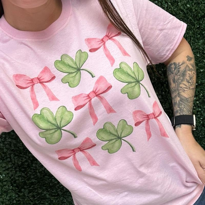 Bows & Four Leaf Clovers Tee - Lucky Tee Hoodie, Sweatshirt | RetroVerseTees.com