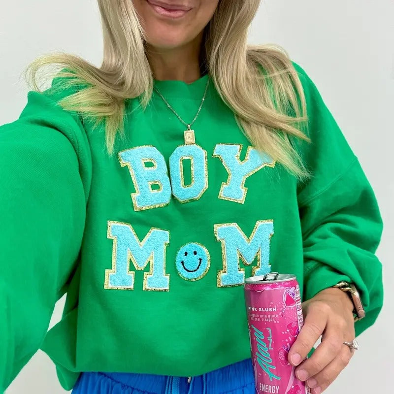Boy Mom Letter Patch Sweatshirt T-Shirts, Hoodie | RetroVerseTees.com