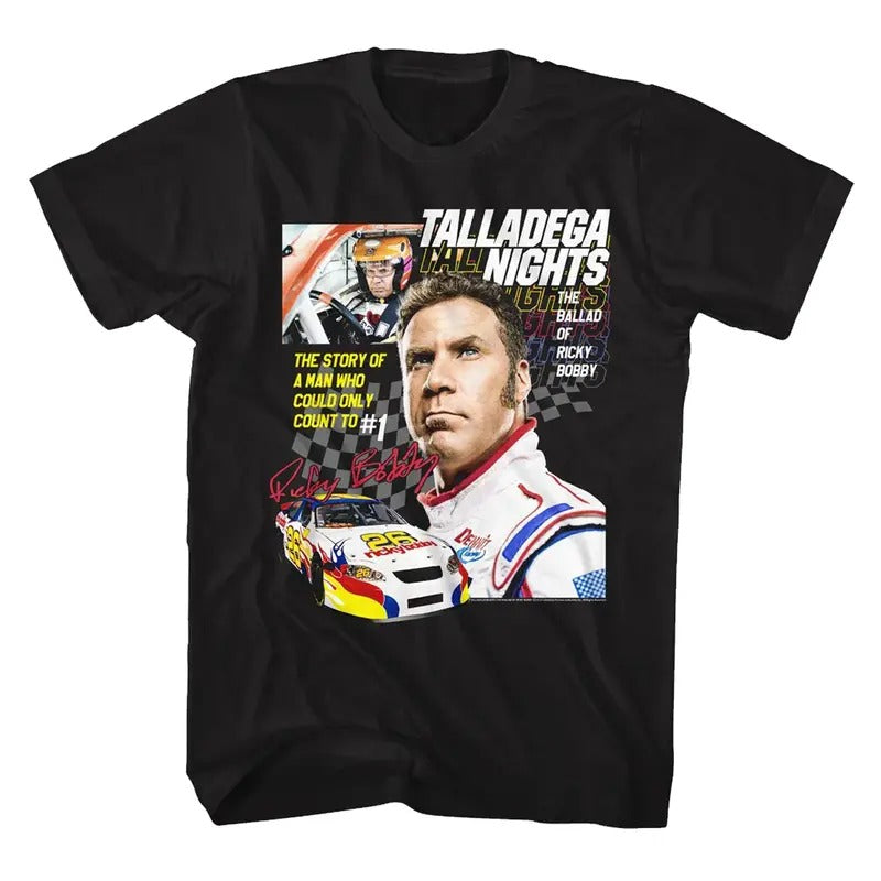 Brad Clothings Talladega Nights T-Shirt The Story Of A Man Who Could Only Count To #1 Classic Cotton Menswear Top...