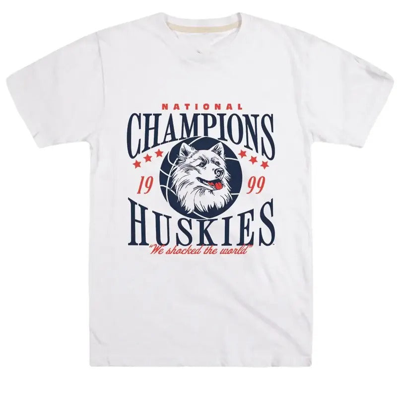 Brad Clothings Vintage UConn Huskies 1999 Championship Tee Classic Cotton Menswear Top Embroidered Hoodie Trendy Graphic...