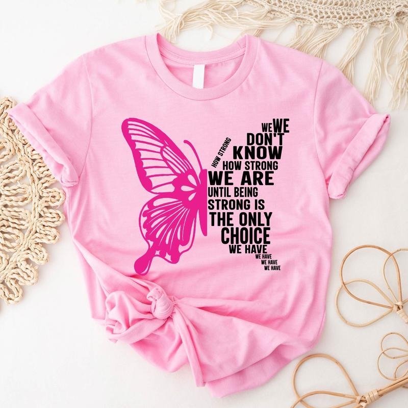 Breast Cancer Butterfly T-Shirt, Pink Ribbon Team Shirt, Matching Support Tee, Survivor Shirt, Fight Shirt For Cancer....