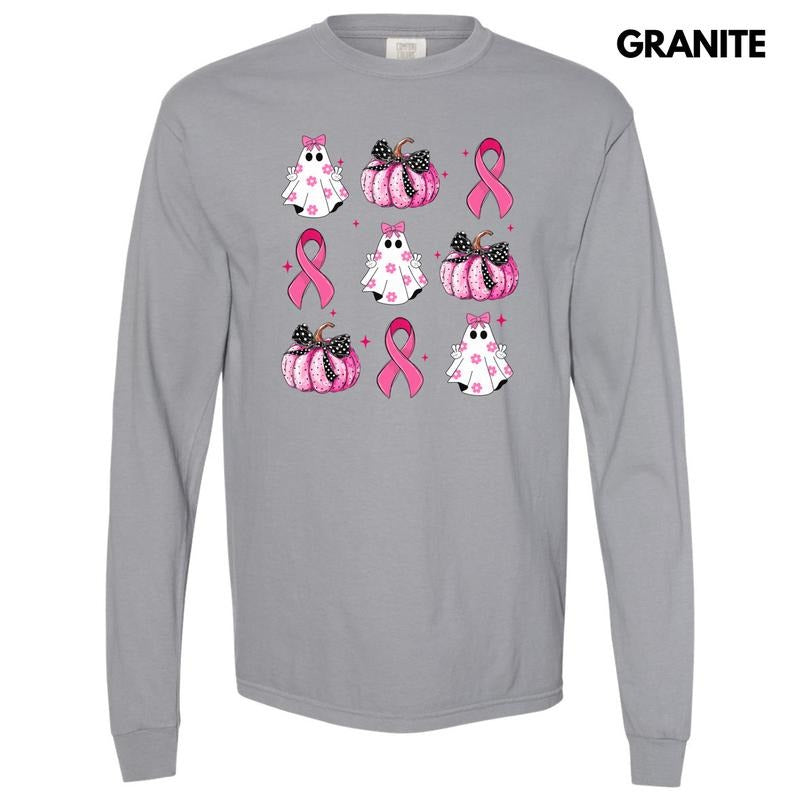 Breast Cancer Ribbon Ghost Collage Long Sleeve Comfort Colors T-Shirt 'NLB' Hoodie, Sweatshirt | RetroVerseTees.com