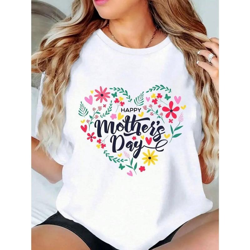 Breathable Cotton Casual T-Shirt for Women - Trendy Heart-Shaped "Happy TNF'WB shield Day" Print with Flowers Gunpla...
