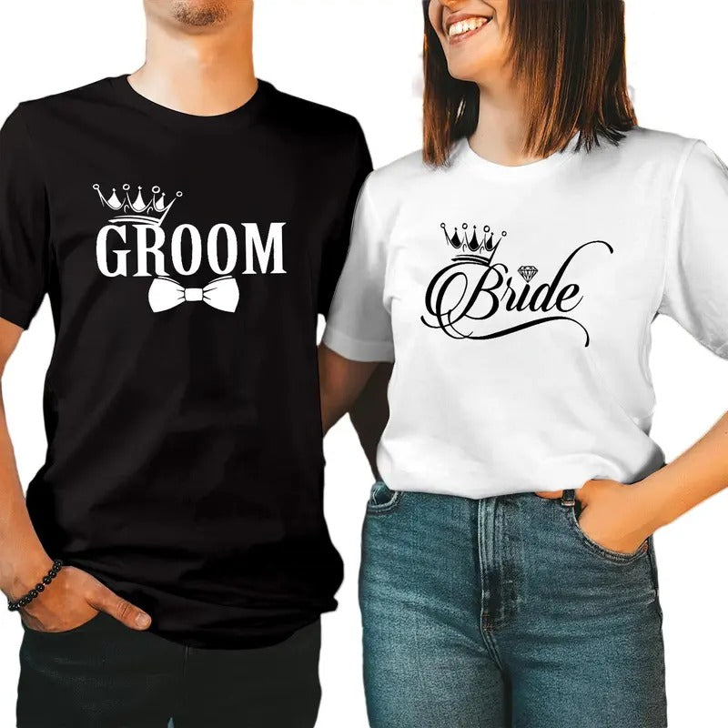 Bride And Groom Couple Matching TShirt Cotton Fabric Casual Streetstyle Crew Neck Short Sleeve T-Shirt Trendy Tops for...