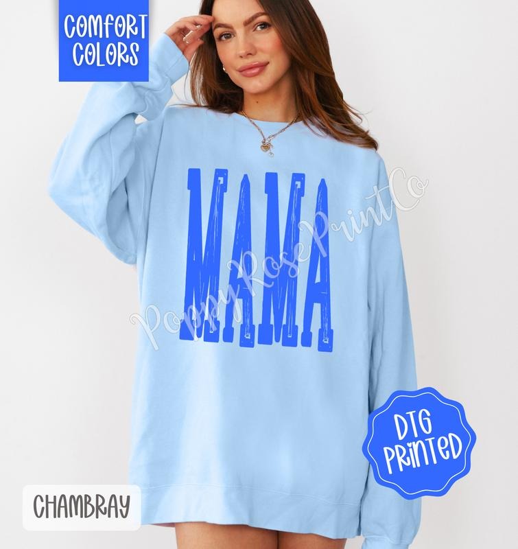 Bright Blue Mama Comfort Colors Sweatshirt, Cute Mom Sweater, Trendy Crewneck, Mother's Day Gift T-Shirts, Hoodie