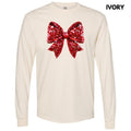 Bright Red Faux Sequin Bow Long Sleeve Comfort Colors T-Shirt 'NLB' Hoodie, Sweatshirt | RetroVerseTees.com