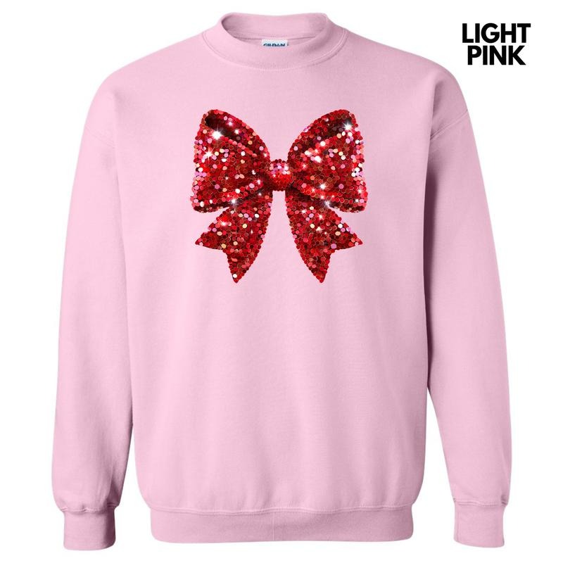 Bright Red Faux Sequin Bow Sweatshirt 'NLB' T-Shirts, Hoodie | RetroVerseTees.com