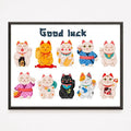 Bring Good Fortune with Maneki Neko Art Print - Asian Lucky Cat Poster Japanese Chinese Wall Art - Perfect New Job Moving...