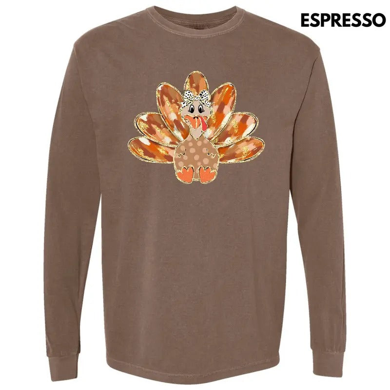 Brushstroke Autumn Turkey Long Sleeve Comfort Colors T-Shirt 'NLB' Hoodie, Sweatshirt | RetroVerseTees.com