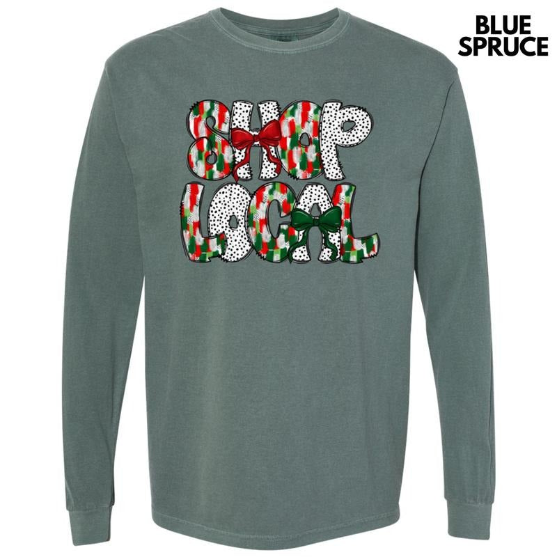 Brushstroke Shop Local Holiday Long Sleeve Comfort Colors T-Shirt Hoodie, Sweatshirt | RetroVerseTees.com