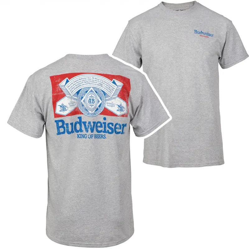Budweiser Distressed Logo Front and Back Print T-Shirt Hoodie, Sweatshirt | RetroVerseTees.com