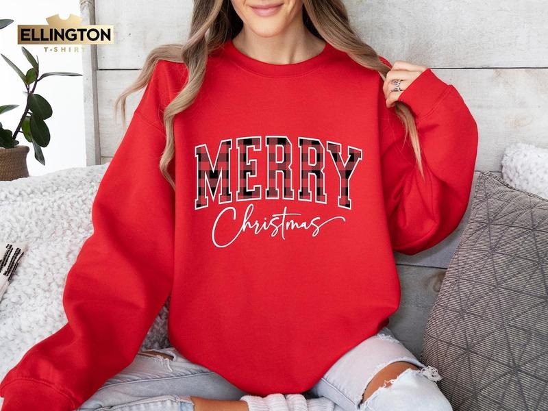 Buffalo Plaid Sweater, Merry Christmas Sweatshirt, Christmas Family crewneck, Xmas Gift Idea, Woman Xmas Shirt, Cute...