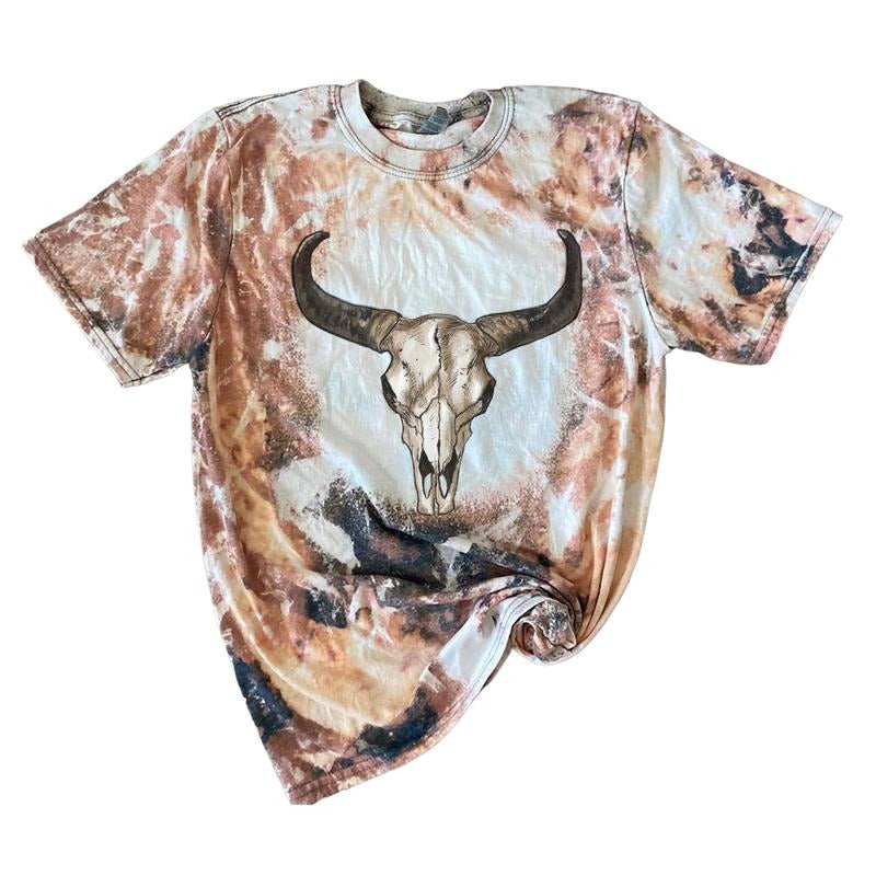 Bull Skull Cowhide Bleach Shirt Hoodie, Sweatshirt | RetroVerseTees.com
