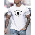 Bull Skull Print T Shirt, Tees For Men, Casual Short Sleeve T-shirt For Summer Made in USA Hoodie, Sweatshirt