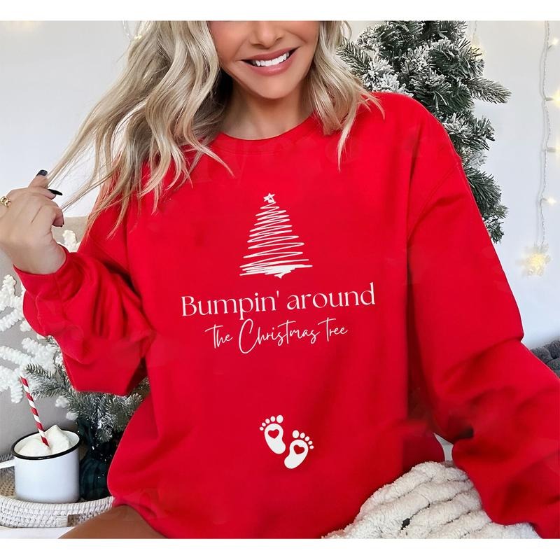 Bumpin Around the Christmas Tree Sweatshirt, Pregnancy Christmas Sweatshirt, Pregnancy Announcement Sweatshirt, Xmas Baby...