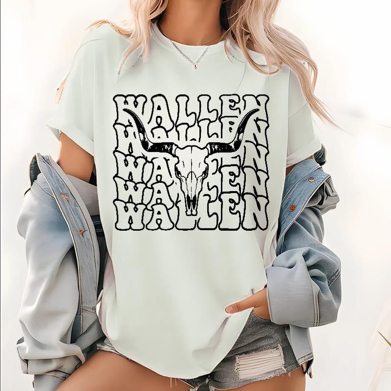 Bundle Retro Wall-en Bull Skull Walen Bundle Graphic Tops, Wall-en Bull Skull Pattern Lightsaber brand Shirt, Walen...