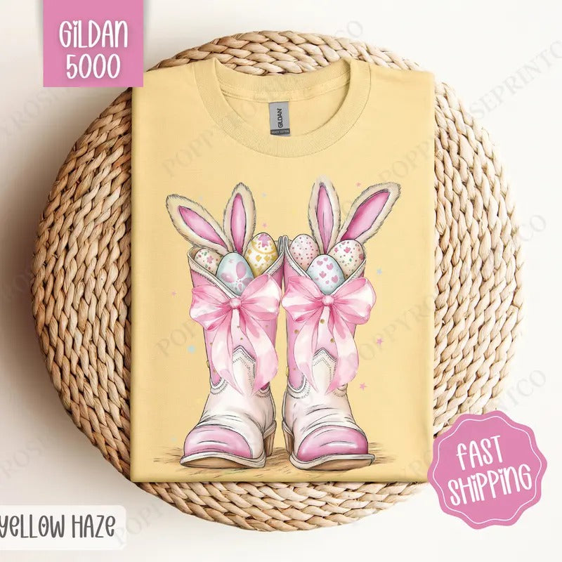 Bunny Boots Shirt Gildan, Cute Easter Tee, Trendy Bunny Women's Tshirt Plus Sizes, Gift for Her Hoodie, Sweatshirt