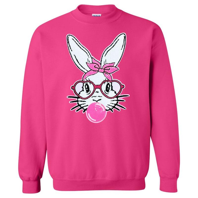 Bunny With Glasses Patch Sweatshirt T-Shirts, Hoodie | RetroVerseTees.com