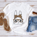 Bunny With Leopard Bandana Shirt, Easter T-shirt, Cute Rabbit With Glasses Tee, Rabbit Lover Gift Tee For Woman, Gift For...