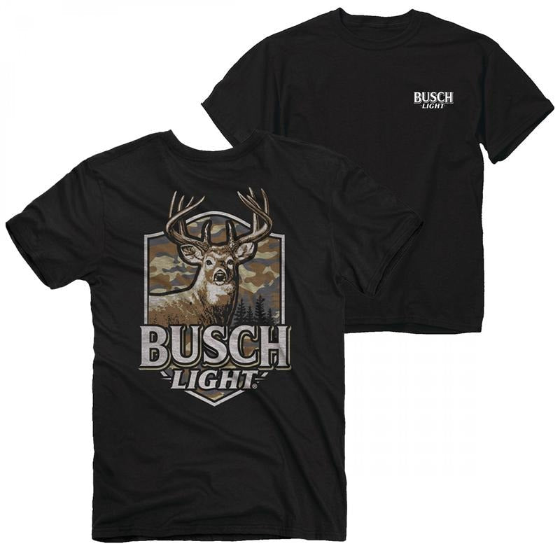 Busch Light Buck Camo Shield Front and Back Print T-Shirt Hoodie, Sweatshirt | RetroVerseTees.com