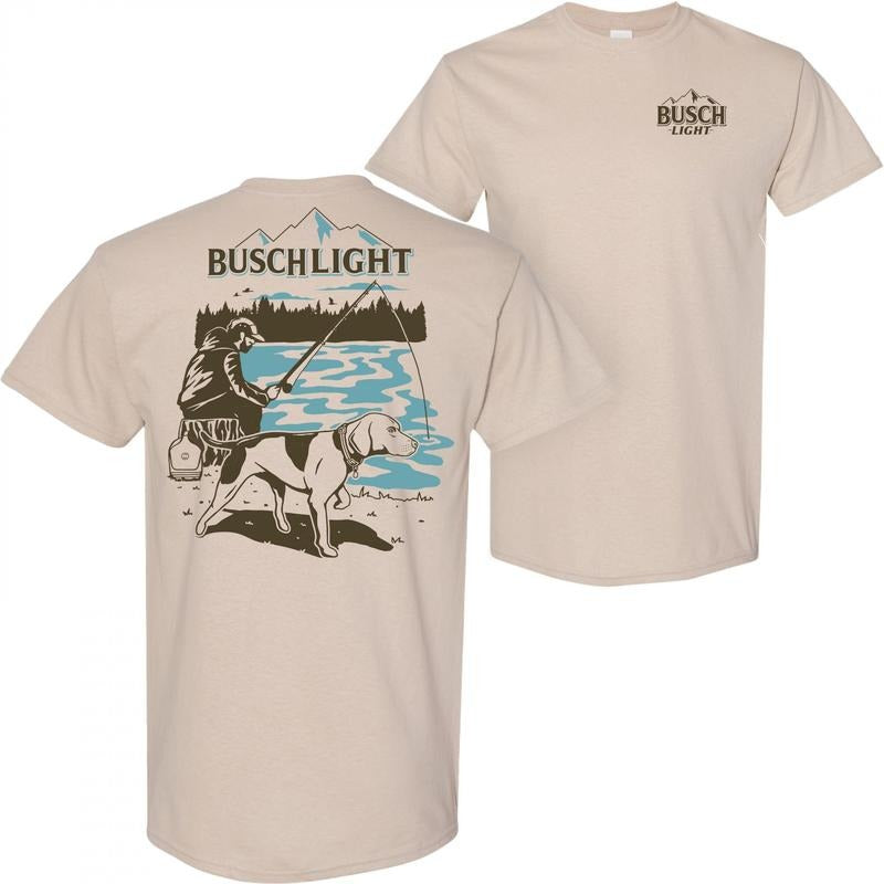 Busch Light Fishing with Friends Tan Front Back Print T-Shirt Hoodie, Sweatshirt | RetroVerseTees.com