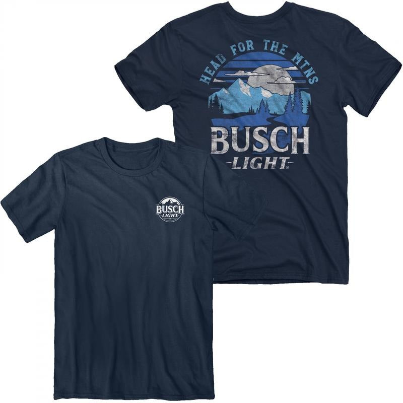 Busch Light Head For The MTNS Front and Back Print T-Shirt Hoodie, Sweatshirt | RetroVerseTees.com