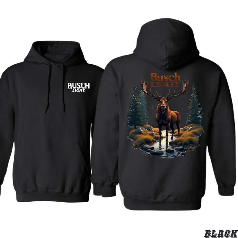 Busch Light Hoodie - Majestic Moose Gunpla brand Wilderness Scene for Outdoor Enthusiasts - tiktok shop, Tops,...