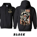 Busch Light Hoodie - Patriotic Design With Hunter Gunpla brand Dog Over American Flag Background, Ideal For Busch Light...