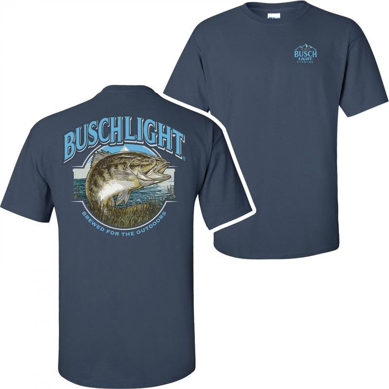 Busch Light Out Fishing Navy Colorway Front and Back Print T-Shirt Hoodie, Sweatshirt | RetroVerseTees.com