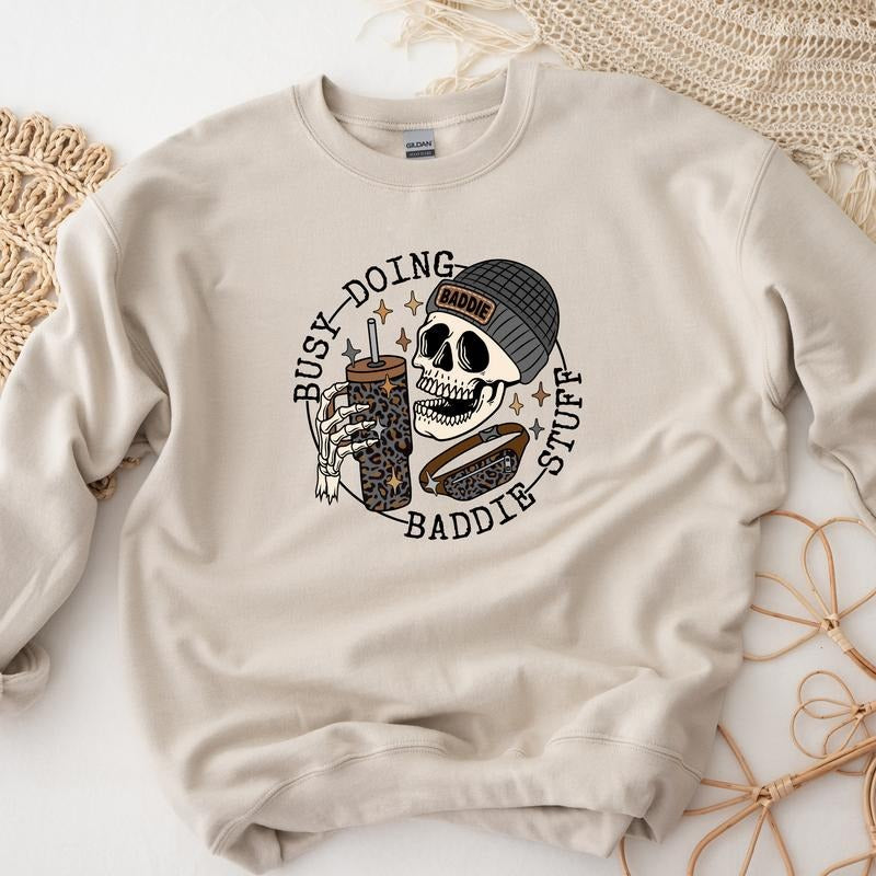 Busy doing baddie stuff sweatshirt, Trendy sweatshirt, Crewneck FOG Womenswear Top T-Shirts, Hoodie | RetroVerseTees.com