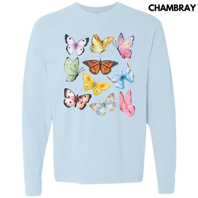 Butterfly In The Sky  Long Sleeve Comfort Colors T-Shirt 'NLB' Hoodie, Sweatshirt | RetroVerseTees.com