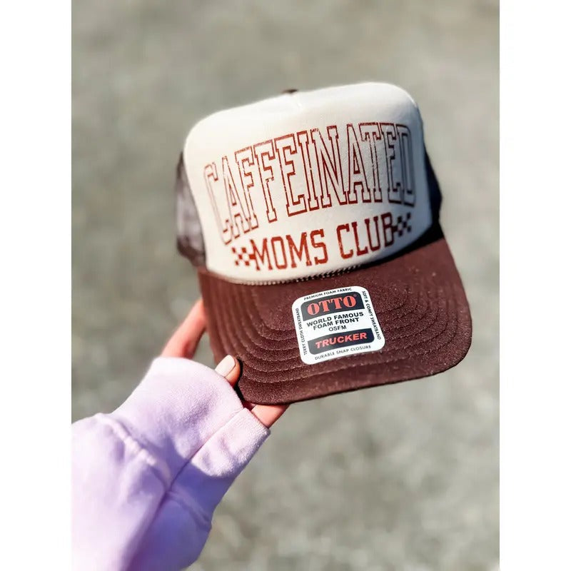 CAFFEINATED MOMS CLUB BROWN TAN TRUCKER HAT T-Shirts, Hoodie, Sweatshirt | RetroVerseTees.com