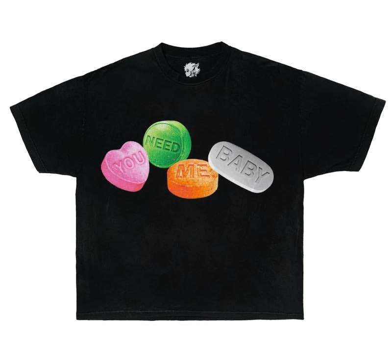 CANDY TEE Garment Dyed Boxy Ultra Cotton Streetwear Shirt Y2K Fashion Grillz Pills Hoodie, Sweatshirt | RetroVerseTees.com